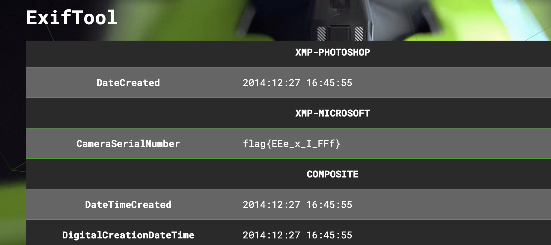 Image showing where the flag is in the exif section