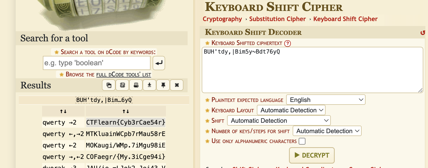 Image showing the keyboard shift cipher in use