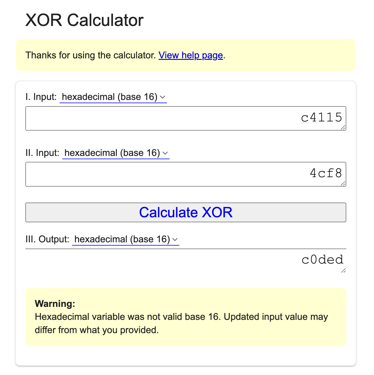 Image showing me using xor.pw to get the flag